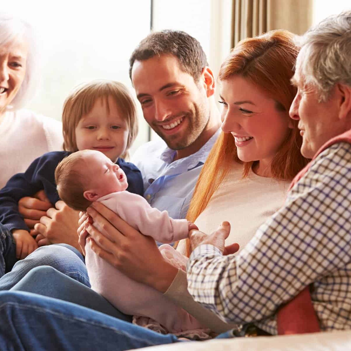 Grandparents-family with baby Family and grandparents with new baby